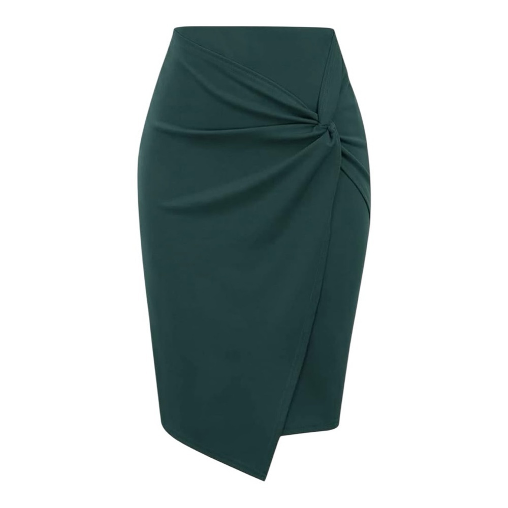 Kate Kasin Elastic High Waist Wrap Front Career Skirt‎ Bodycon Women Small Green